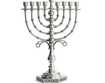 Large Filigree Hanukkah Menorah Made of 925 Sterling Silver with Handmade Classic Filigree Design