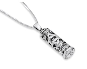 Mezuzah Case Necklace with Star of David Pattern