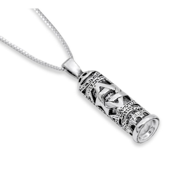 Mezuzah Case Necklace with Star of David Pattern