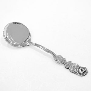 Vintage Inspired Sterling Silver Spoon with Rose Handle & Custom Engraving - Baby Shower Gift