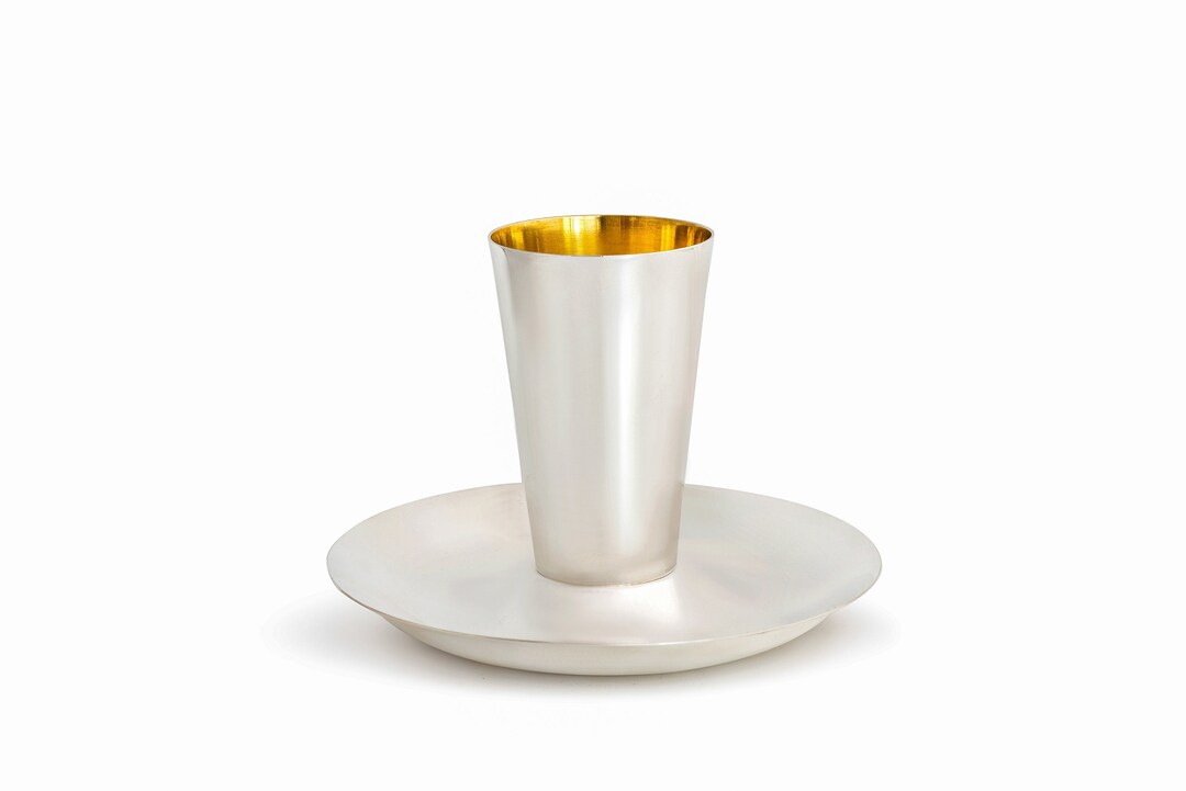 Modern Kiddush Cup With Matching Plate Made of 925 Sterling Etsy