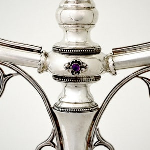 Extra Large Filigree Hanukkah Menorah Made of 925 Sterling Silver with Natural Amethyst Stones & Hebrew Blessing image 4