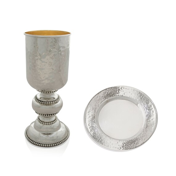 Jewish Ritual Wine Set Hammered Aluminum Beaded Kiddush Cup And Plate ...