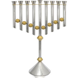 Extra Large Hanukkah Menorah Sterling Silver & Brass, Modernist Minimalist Bauhaus, Modern Handmade design, Avi Nadav image 7