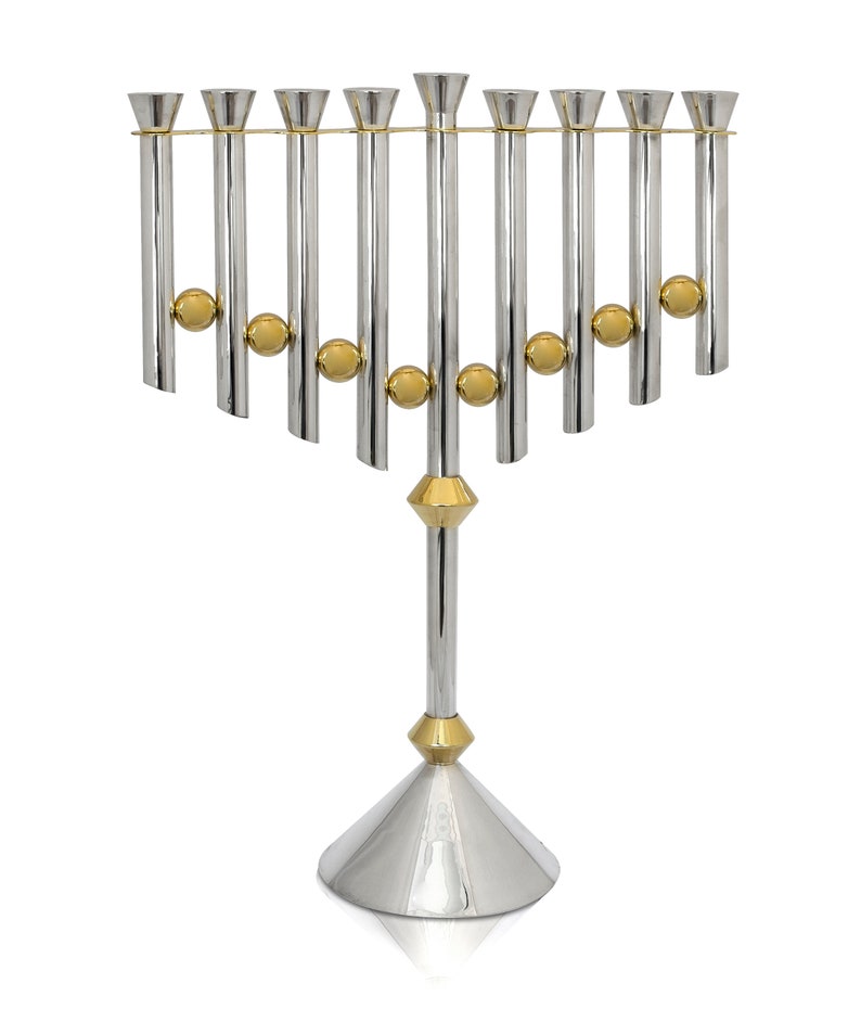 Extra Large Hanukkah Menorah Sterling Silver & Brass, Modernist Minimalist Bauhaus, Modern Handmade design, Avi Nadav image 7