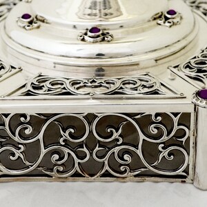 Extra Large Filigree Hanukkah Menorah Made of 925 Sterling Silver with Natural Amethyst Stones & Hebrew Blessing image 5