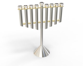 Large Sterling Silver and 14k Gold Plated Brass Hanukkiah