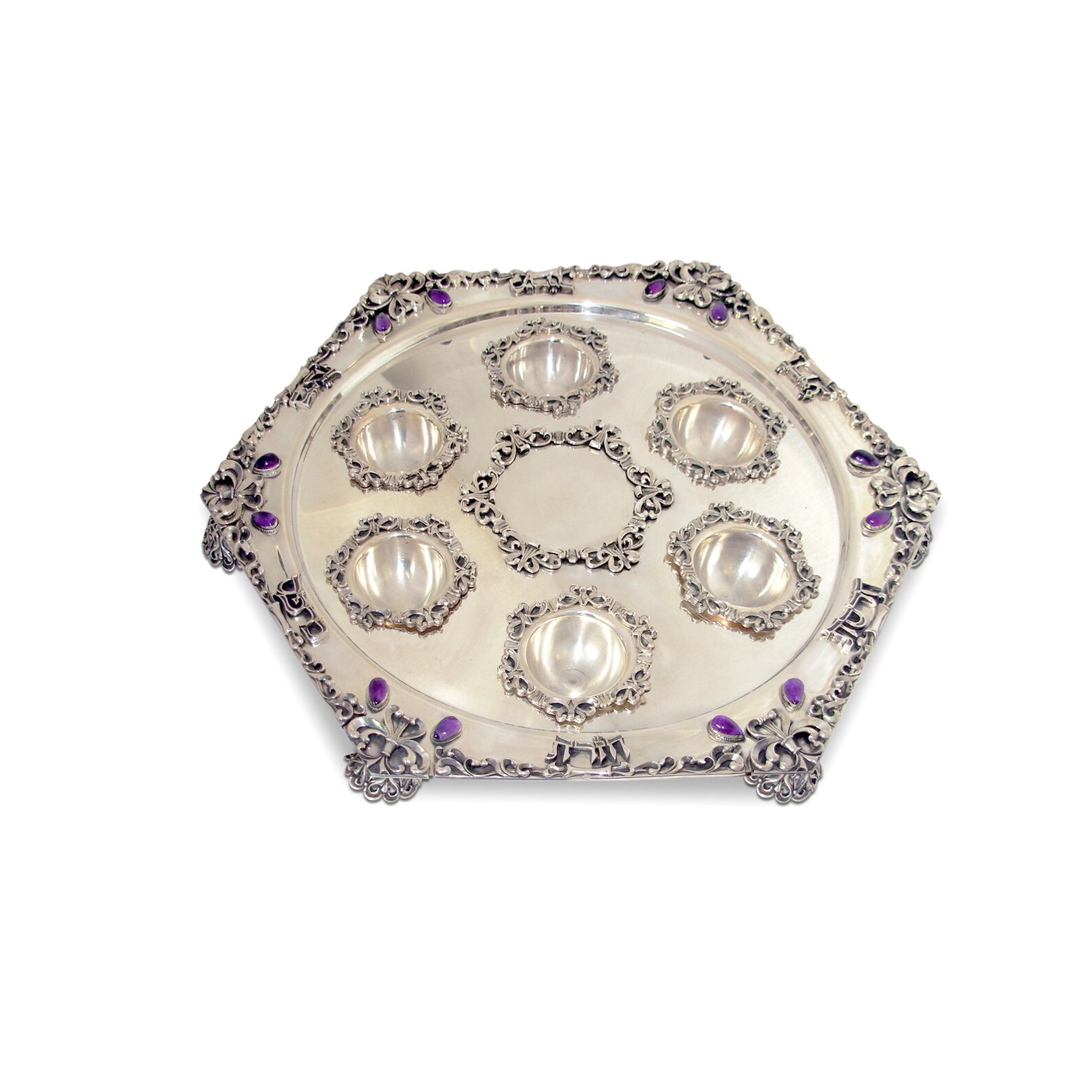 Traditional Vintage Seder Plate 925 Sterling Silver Hexagon Etsy