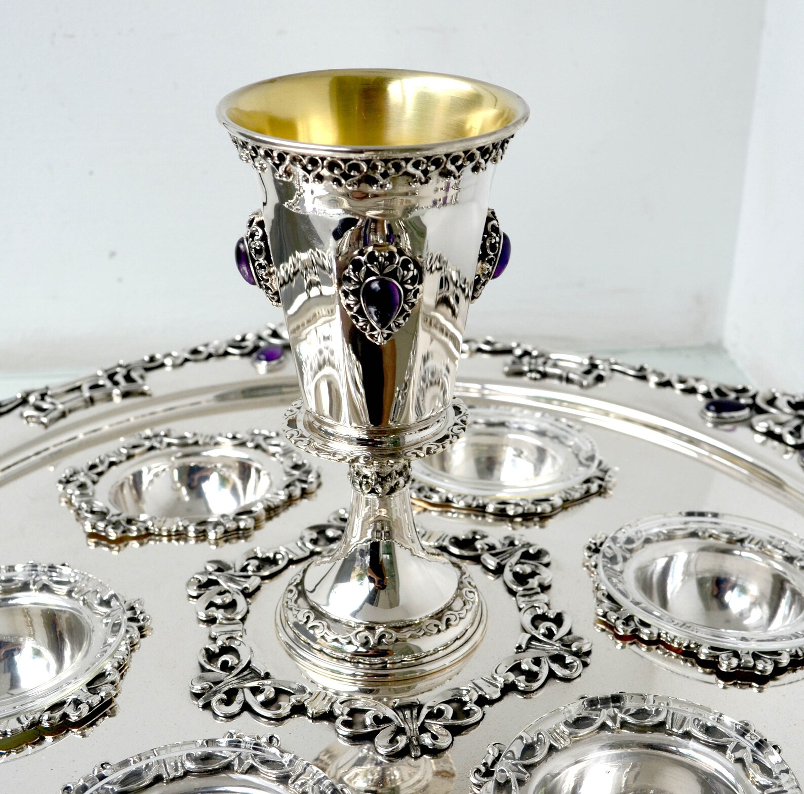 Traditional Vintage Seder Plate 925 Sterling Silver Hexagon Etsy