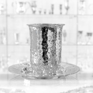 925 Sterling Silver Hammered Kiddush Cup Matching plate set, Jewish holiday gift, Nadav Art, Avi Nadav Judaica, Grooms gift