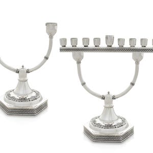 Sterling Silver Traditional Hanukkah Menorah with Shabbat Candlesticks, Silver Menorah, Silver Candlesticks, Hanukkah Gifts For Adults