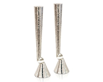 Extra Large Candlesticks Made of 925 Sterling Silver - Modern Jewish Wedding Gift with Hammered Finishing