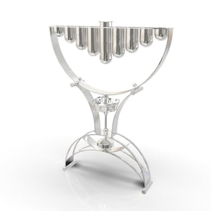 Large Modern Hanukkah Menorah Crafted in 925 Sterling Silver, Hebrew Blessing & Unique Dreidel, Contemporary Large Hanukkah Menorah