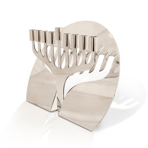 Unique Aluminum Hanukkah Menorah with bend design Shiny Silver look Jewish holiday gift, Chanukia Menora, Modern Judaica, Custom colors