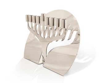 Unique Aluminum Hanukkah Menorah with bend design Shiny Silver look Jewish holiday gift, Chanukia Menora, Modern Judaica, Custom colors
