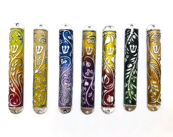 Mezuzah Cases Set of Seven Species - Custom Colors - Unique Modern Colorful Judaica Gift