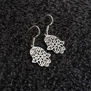 925 Sterling Silver Filigree Hamsa Dangle Earrings