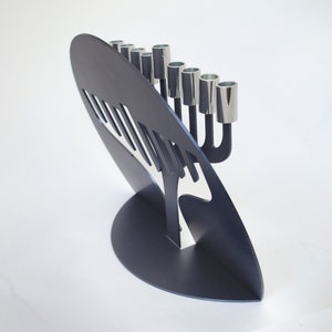 Stunning Minimalistic Modern Tree Shaped Aluminum Hanukkah Menorah, 3D Unique Shaped Aluminum Hanukkah Menorah matte finish