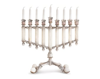 One-of-a-Kind Royal 925 Sterling Silver Hanukkah Menorah with Natural Pink Onyx Stone