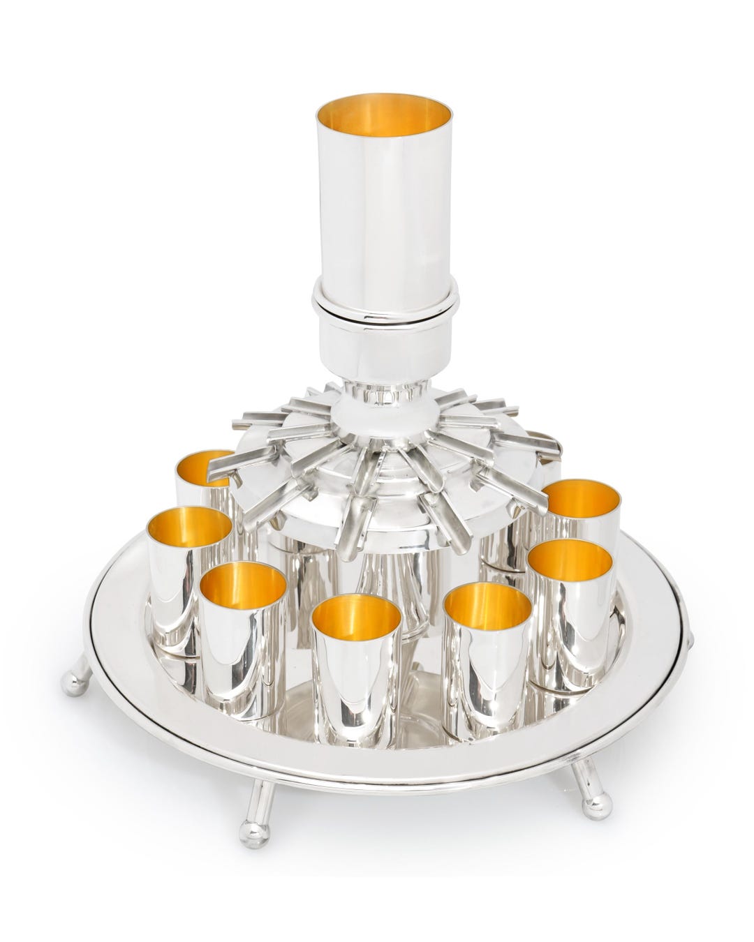 Heavy and Thick Sterling Silver Kiddush Fountain With 10 Cups