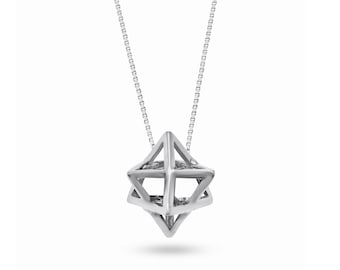 3D Sterling Silver Merkaba Shaped Star of David Necklace