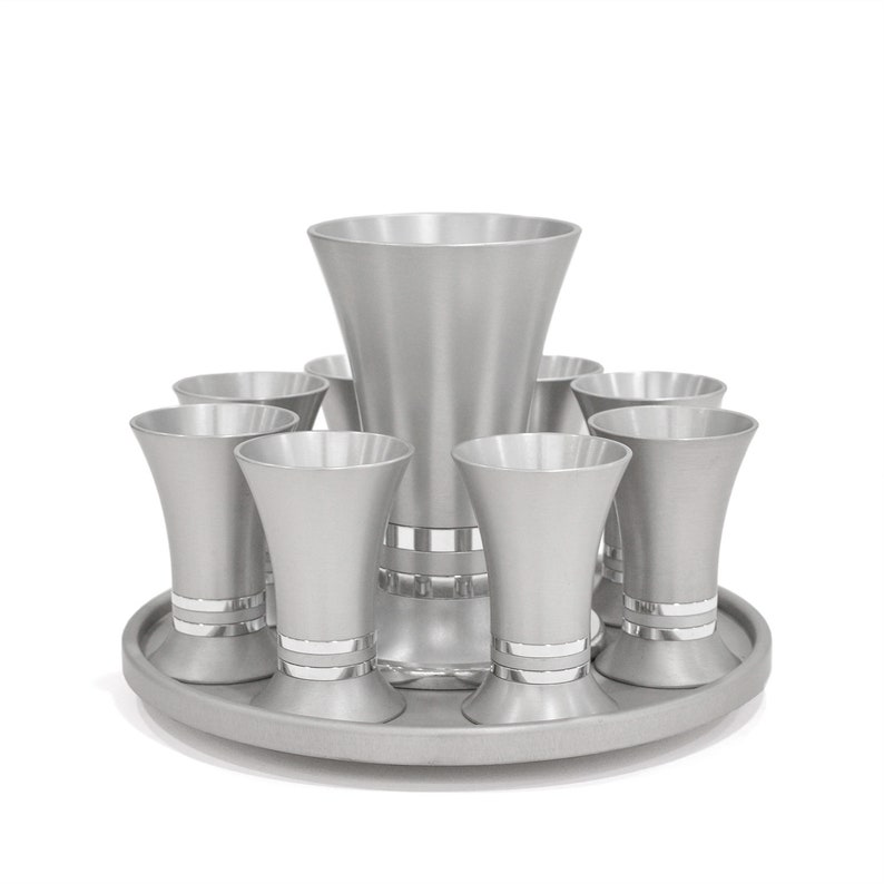 Anodized Aluminum Silver Kiddush Serving Cup Set