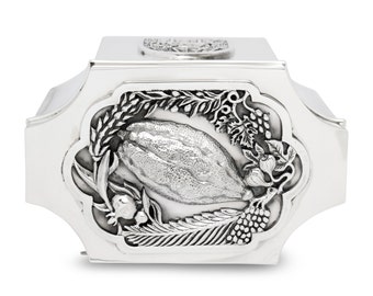 Intricate Details Elegant Sterling Silver Etrog Box - Judaica Art, Jewish Home Gift, Unique Judaica, Special Design
