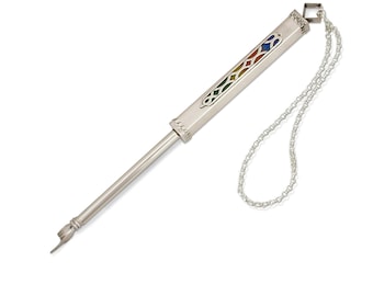 Modern 925 Sterling Silver Torah Pointer with Custom Colorful Enamel Decorations Backgrounds - Unique Bar Mitzvah Gift