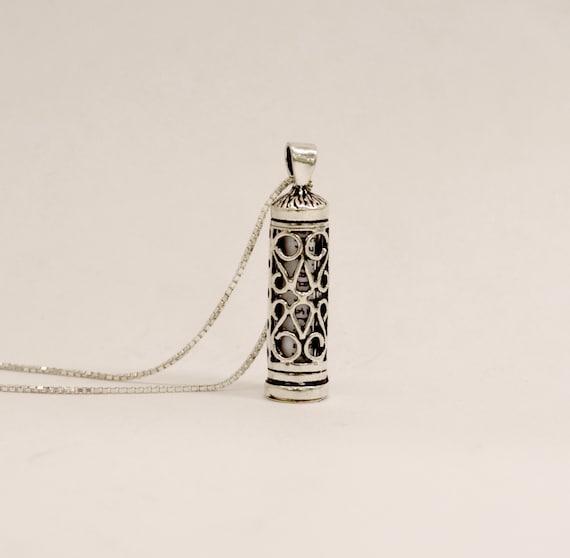 Open Filigree Mezuzah Necklace, Sterling Silver Judaica Jewelry, Unique Jewish Mezuzah Pendant, Traditional Yemenite Locket,gift From Israel