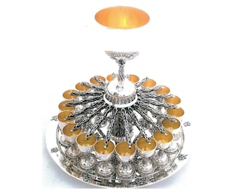 Huge Nature Inspired 925 Sterling Silver Wine Fountain - Shabbat Kiddush Set