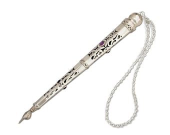 Traditional & Classic Personalized 925 Sterling Silver Torah Pointer with Natural Amethyst Stones - Unique Jewish Bar\t Mitzvah Gift