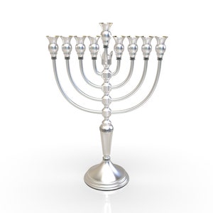 16 inches Sterling Silver Menorah with Crown Decoration Element, Extra Large Silver Menorah, big smooth Menorah, Traditional Silver Menorah