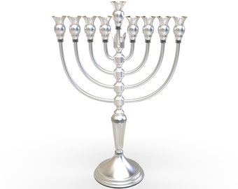 16 inches Sterling Silver Menorah with Crown Decoration Element, Extra Large Silver Menorah, big smooth Menorah, Traditional Silver Menorah