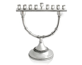 Modern Large Hanukkah Menorah & Shabbat Candlesticks with Yemenite Filigree - 2 in 1