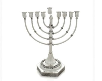 Hanukkah Menorah with Yemenite Filigree Crafted in 925 Sterling Silver & Shiny Finish