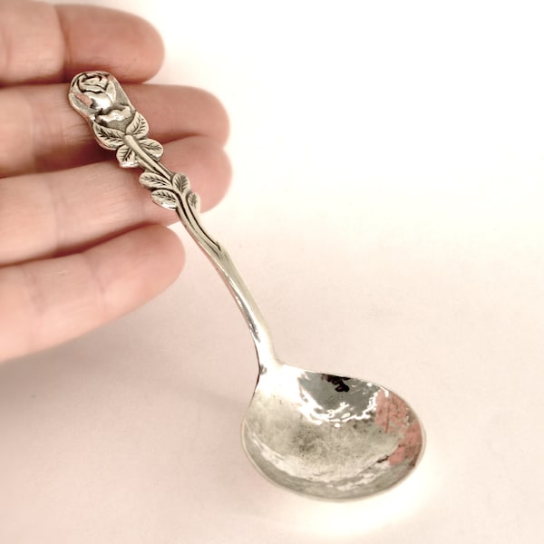 Personalized Sterling Silver Hammered Rose Spoon with Personalized Engraving - Silver Baby Spoon Gift