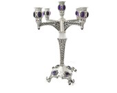 Unique One-of-a-Kind Candelabra Made of 925 Sterling Silver with Natural Amethyst Stones Filigree Rim - Perfect Shabbat Judaica Gift