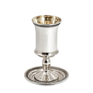 Elegant Silver Kiddush Cup with Matching Plate From Sterling Silver / Silver Wine Goblet / Jewish Wedding Gift, Shabbat Kiddush Cup