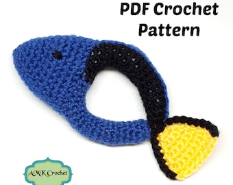PATTERN Crochet Baby Blue Tang Fish Rattle, Ocean Animal Fish Toy Crochet Pattern Instant Download PDF