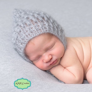 Pattern- Crochet Newborn Baby Lace Puff Pixie Hat, Crochet Newborn Baby Mohair Silk Blend Photography Bonnet Hat Prop