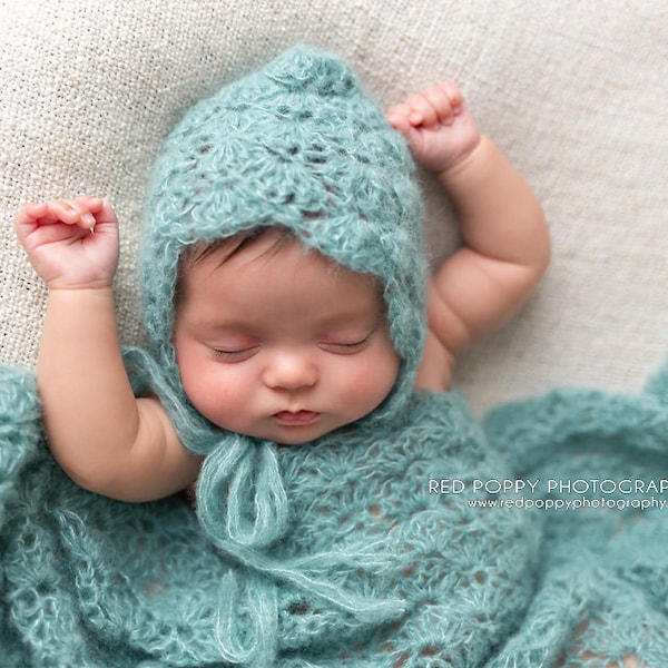 Pattern- Crochet Newborn Baby Lace Shell Bonnet Hat and Photography Wrap, Crochet Newborn Baby Alpace Silk Blend Photography Set Pattern