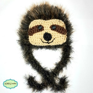 Pattern- Crochet Newborn Sloth Hat, Fuzzy Lion Brand Pelt Yarn Animal Hat Pattern, Newborn Photo Prop Hat Pattern 035