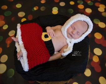 CROCHET PATTERN- Newborn Christmas Mrs. Claus Bonnet Hat and Skirt Outfit, Crochet Newborn Baby Girl Christmas Photo Prop, First Christmas