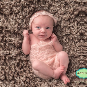 Pattern- Crochet Newborn Baby Girl Mohair Lace Shells and Pearls Romper with Tie Back Headband Photo Prop, Newborn Photography Outfit