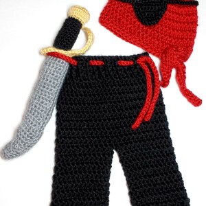 Instant Download Crochet Newborn Pirate Hat, Eye Patch, Pants, and Sword Pattern, Newborn Pirate Outfit, Baby Pirate Costume PDF Pattern image 3