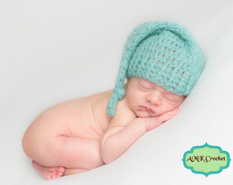 Pattern - Crochet Newborn Sleepy Stocking Hat Photo Prop Instant Download Pattern, Newborn Photography Baby Boy Knotted Stocking Cap