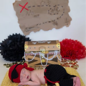 Instant Download Crochet Newborn Pirate Hat, Eye Patch, Pants, and Sword Pattern, Newborn Pirate Outfit, Baby Pirate Costume PDF Pattern image 2