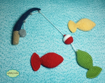 PDF Crochet Pattern - Crochet Fishing Pole with Bobber and Amigurumi Fish Photo Prop, Fisherman Photography Prop Instant Download Pattern