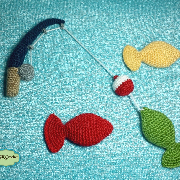 PDF Crochet Pattern - Crochet Fishing Pole with Bobber and Amigurumi Fish Photo Prop, Fisherman Photography Prop Instant Download Pattern