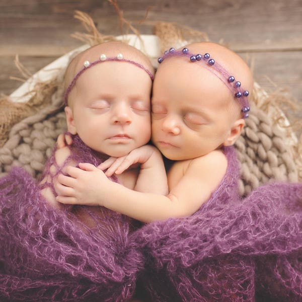 Pattern- Crochet Newborn Baby Girl Lace Headband and Butterly Photography Wrap, Crochet Newborn Twin Girls Mohair Silk Blend Photo Prop